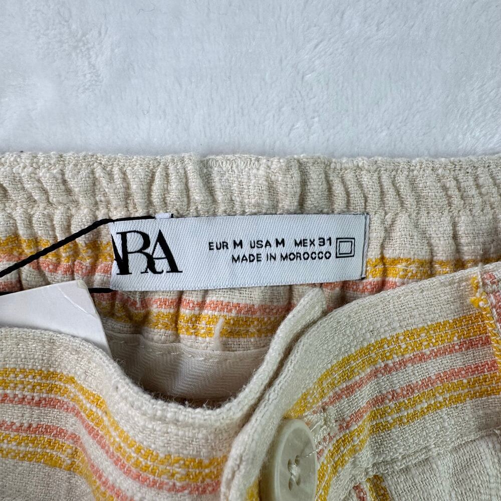 Zara Men Linen Blend Shorts Yellow Pink Old Money Resort Casual Size M NWT - Picture 10 of 11